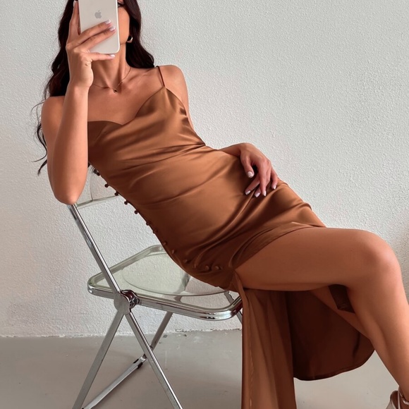 Boho Button Detail Slit Cami Midi Dress Teal Blue - Picture 8 of 8